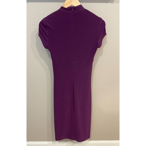 Joseph Ribkoff Purple Ruched Sheath Dress Sz 4 Short Sleeves Stretch Dressy - Picture 2 of 7
